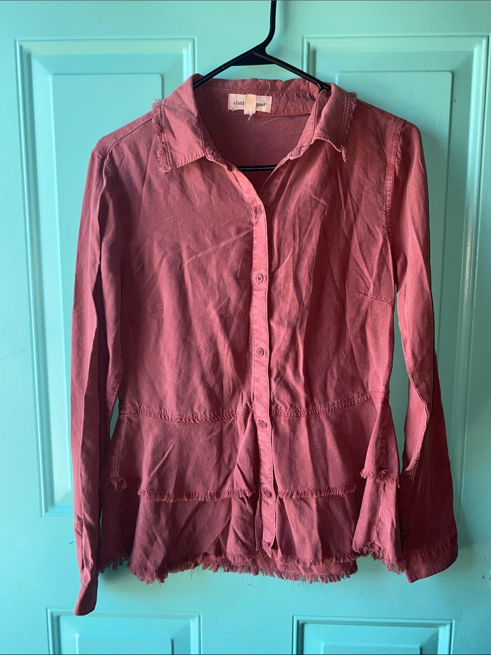 Cloth & Stone Anthropologie Mauve Tencel Peplum Button Down Shirt Raw Hem
